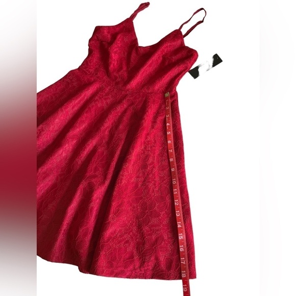 Lulus Way with Words Berry Red Floral Lace Skater Dress Full Skirt Fitted Waist - Picture 13 of 14